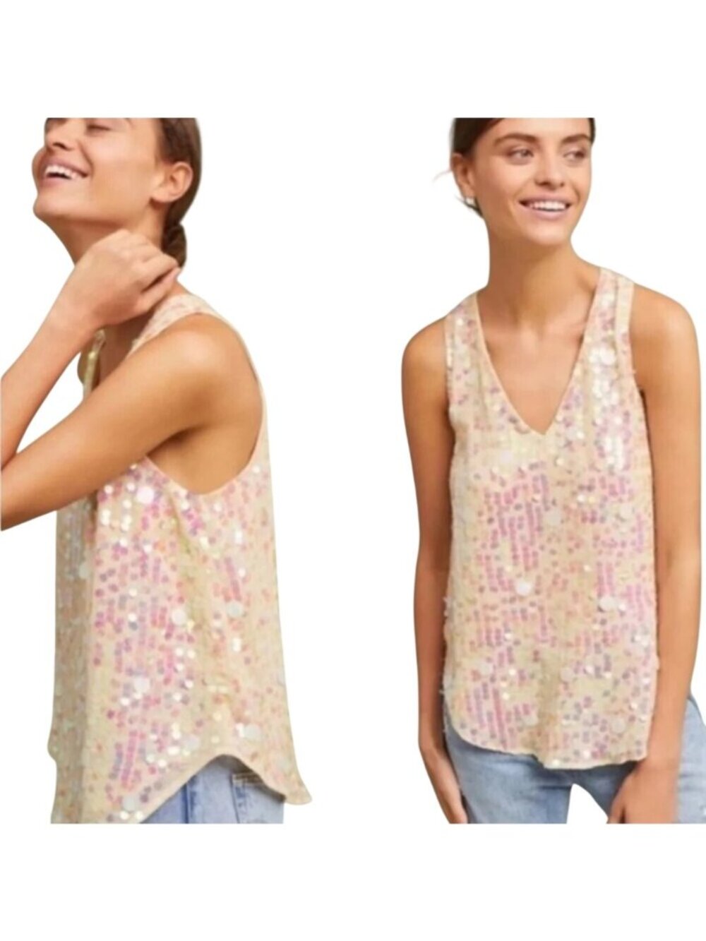 Moulinette Soeurs Sequin Blouse  Sleeveless Swing Top Size 2 Sexy Chic